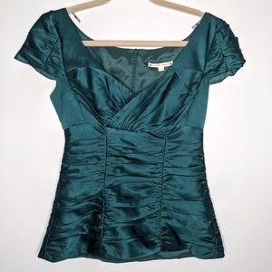 Nanette Lepore Silk Y2K Ruched Top Emerald Green